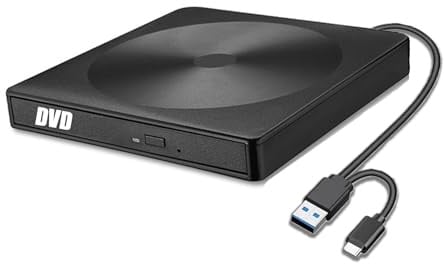 Externes DVD Laufwerk, CD DVD Brenner Player USB 3.0 Typ-C Writer DVD/CD | +/-RW CD Laufwerk für PC Laptop Desktop mit Mac/OS//Linux/Win11/Win10/Win8/XP