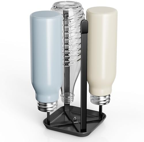 Josmimic Flaschenhalter für SodaStream – 4er Abtropfhalter aus Metall mit Abtropfwanne, Abtropfständer für SodaStream Crystal & Emil Flaschen, Schwarz