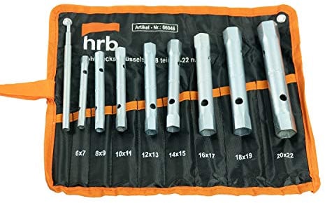 HRB Rohrsteckschlüsselsatz 8-tlg. Größen 6-22 mm inkl. Drehdorn, Schraubenschlüssel Satz in bequemer Tetron Rolltasche, ideales Langnuss Set für Arbeiten am Wasserhahn