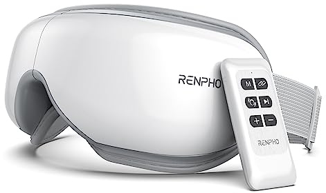 RENPHO Augenmassagegerät mit Wärmefunktion & Fernbedienung, Eyeris 1 Massagebrille gegen trockene Augen & Migräne, Bluetooth Musik, Faltbar, Ideales Wellness Geschenk