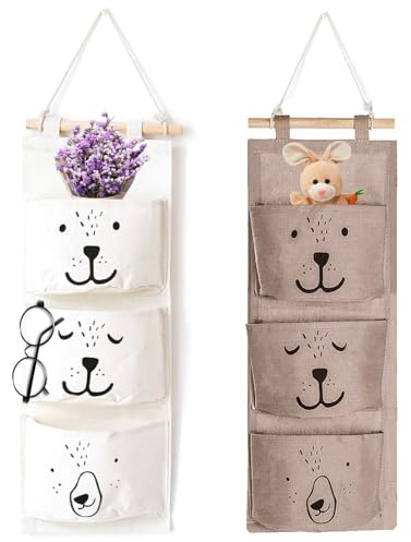 Xionghonglong 2 pcs Hängeorganizer, Hängeaufbewahrung Wandregal,Wand Hängen Tasche,Hängender Organizer mit 3 Taschen,Stoff hängende Tasche,Faltbare Hängetasche