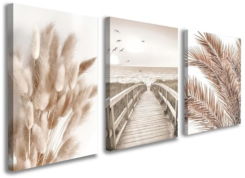 Galmcook Leinwand Bilder mit Rahmen 3er Set – Wandbild 30x40 cm, Natur & Boho Kunstdruck auf Leinwand, Wandbilder Modern für Wohnzimmer, Schlafzimmer oder Flur, mit Haken und ohne Spuren Nägeln