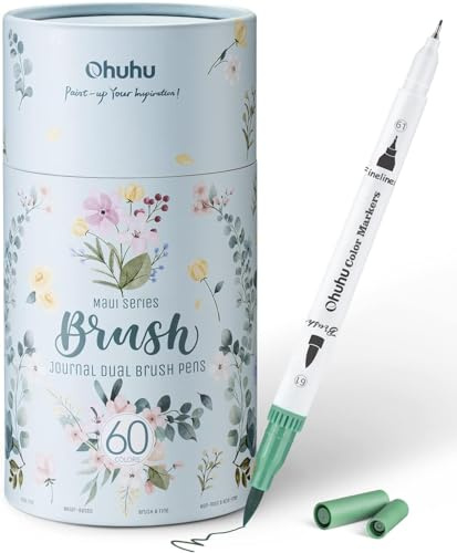 Ohuhu Filzstifte 60 Farben Dual Brush Pen Set - Pinselmarker & Fineliner, Filzstifte für Erwachsene, Wasserbasierte Stifte für Bullet Journal, Kalligraphie, Handlettering & Mandala, Maui Serie