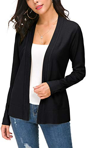 EXCHIC Damen Elegant Langarm Elastisch Strickjacke Cardigan Casual Leicht V-Ausschnitt Gestrickt Blazer