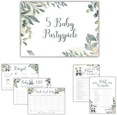 Babyparty Spiele Set, Babyshower Spiele Set, 5 witzige Babyparty-Spiele (je 10 Stück), Babyparty Geschenk, Babyparty Karten zum Ausfüllen, Partyspiele Babyshower