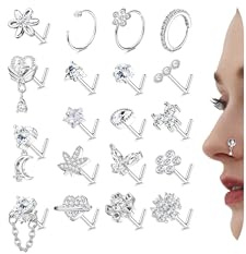 Milacolato 20Stück Nasenpiercing Silber Nasenring Nasenstecker Nasenpiercing Set Nasenpiercing Stecker mit CZ Chirurgenstahl Nostril Piercing Schmuck Damen 20G