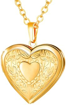 U7 Damen Medaillon zum Öffnen für Bilder personalisiert Foto Text Herzanhänger Rose/Punkte/Streifen/Blumen Muster Halskette Amulett Modeschmuck für Frauen Mädchen