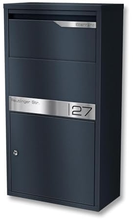 Metzler Paketbox mit kontaktloser Zustellung und individualisierbaren Edelstahlleisten Anthrazit wetterfest diebstahlsicher freistehend oder Wandmontage großer Stauraum Zylinderschloss Avalon 2