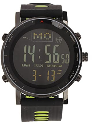 Qcwwy Outdoor-Sportuhr, Höhenmesser, EL-Hintergrundbeleuchtung, Temperaturmesser, 10 ATM, wasserdichte Digitale Armbanduhr, Knopfbatterie Zum Angeln, Wandern (Schwarz Grün)