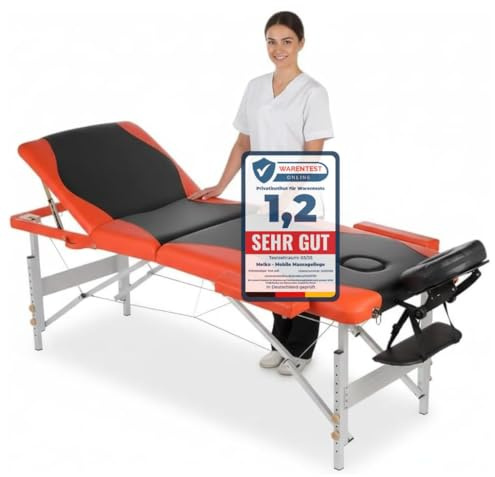 Melko Mobile Massageliege klappbar höhenverstellbar Therapieliege Massagetisch Massagebank Massagebett Schwarz/Orange