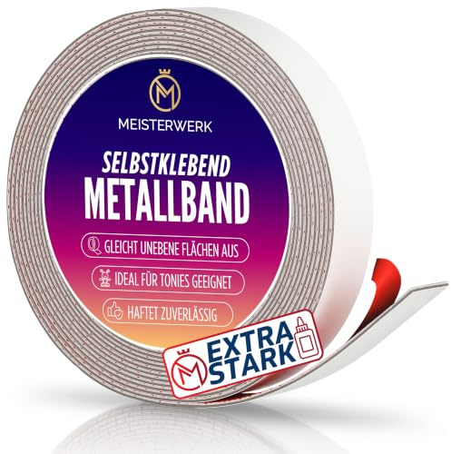 MEISTERWERK Metallband Selbstklebend u.a. für Tonies, Magnete & Tonie Tribüne | Metallband mit starkem Schaumstoffkleber | Magnetband | Magnetleiste selbstklebend