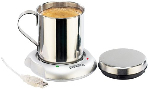 PEARL Tassenwärmer: USB-Warmhalteplatte mit Isolier-Tasse (Tassenwärmer USB, Beheizbare Tasse, Kfz)