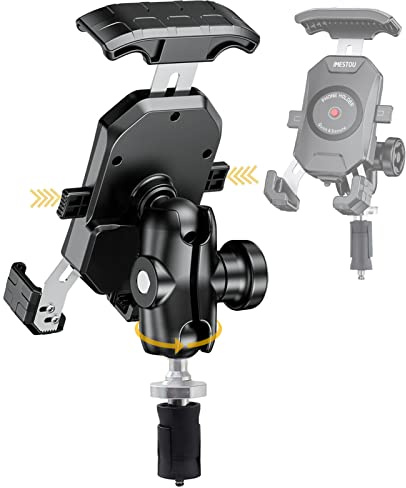 iMESTOU Motorrad Gabelschaft Handyhalterung, Diebstahlsicherung | 1 Kugel Handyhalterung mit Doppelsteckdosenarm Passt auf RAM B-Komponenten 720° Drehbar für 3,5-6,8 Handys