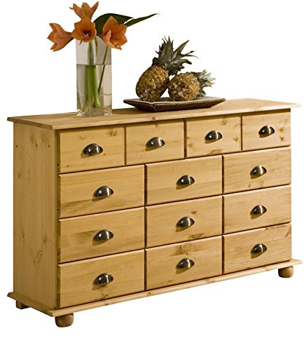 IDIMEX Schubladenschrank Colmar, Natur - Apothekerkommode mit Muschelgriffen aus Metall. 11 Schubladen, Sideboard im Landhausstil, Kiefer Massivholz