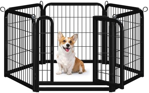 Yaheetech Welpenlaufstall 60cm hoch, 6-teiliger Faltbarer Welpenauslauf, Automatische Verriegelung, DIY Hundepark für drinnen und draußen, werkzeugfreie Montage