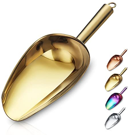 Berglander Edelstahl Gold Eisschaufel 6 OZ, Titan vergoldet Metall Eisschaufel für Eismaschine, Mehrzweck für Süßigkeiten Hochzeit Küche Bar Party, Haustier Tier Hundefutter Schaufel Strandschaufel