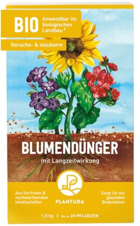 Plantura Bio-Blumendünger mit 3 Monaten Langzeitwirkung, 1,5 kg | Für den Garten & Balkon-Pflanzen, für eine prächtige Blüte, anwendbar im biologischen Landbau, unbedenklich für Haustiere