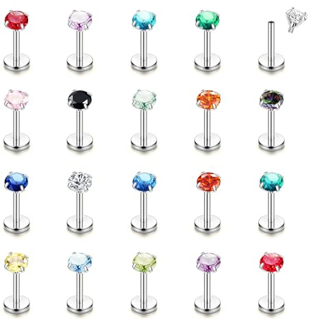 CASSIECA 20Pcs Labret Piercing Helix Piercings Lippenpiercing Piercing Ohr | 16G 6/8/10MM Piercing Set Gold Silber Chirurgenstahl Nasenpiercing Lippenpiercing Piercing Ohr Helix Conch Tragus Piercings