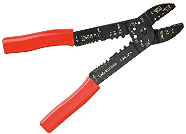 goobay 77289 Crimpzange für isolierte Kabelschuhe 0,75-5,5 mm² Abisolierzange & Quetschzange zum Crimpen & Abisolieren Kabelschneider Presszange Rot