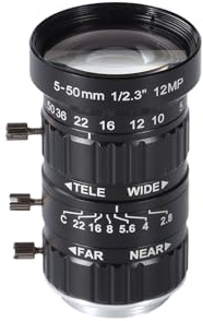 Zowietek 5-50 mm 12 MP C-Mount Zoomobjektiv mit geringer Verzerrung, mit C-CS-Adapter, für Zowietek POV-Kamera/ZowieCAM CS-Mount-Modell, IMX477 Raspberry Pi HQ-Kamera