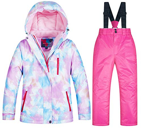 LPATTERN Kinder Jungen/Mädchen Snowboard & Skifahren Bekleidung Zweiteilig Skianzug Schneeanzug Outfit-Set Winddicht Wasserdicht (Skijacke+ Skihose mit Trägern)
