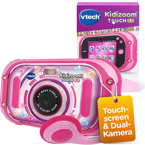 VTech KidiZoom Touch 5.0 I Digitale Kinderkamera mit Selfie- und Videofunktion I 3,5 Zoll Touchdisplay mit Musik, Spielen + Fotoeffekten I Lernspielzeug Technik für kreative Kinder ab 5 Jahren I Pink