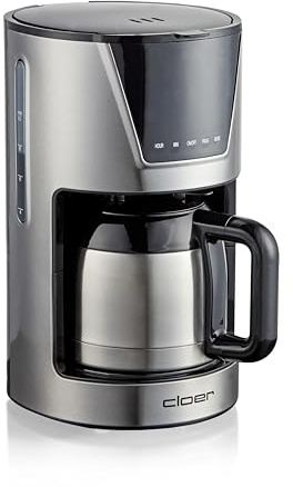 Cloer 5258 Filterkaffeemaschine für 10 Tassen, 3 Aromastufen, LCD-Touch-Display, Timer, Tropfstopp & Auto-Off, inkl. Messlöffel, Isolierkanne, Edelstahl, 800 W