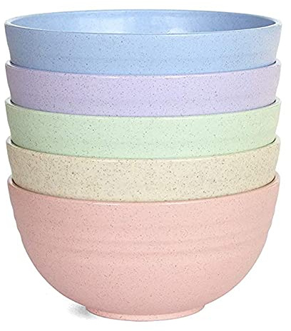 Faumsut 5 Stück Kunststoffschalen, unzerbrechliche Pastaschüsseln, lebensmittelecht, leicht, wiederverwendbar, Geschirr, Obst, Snack, Behälter, gesunde Campingschüssel für Kinder und Erwachsene