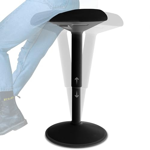 Ergonomischer Hocker - Bürohocker Testsieger mit 55-80 cm Stehhocker Höhenverstellbar mit Schwingeffekt - Büro Stehstuhl - Rutschfester Sitzhocker Ergonomisch - Wackelhocker Büro - Mattschwarz