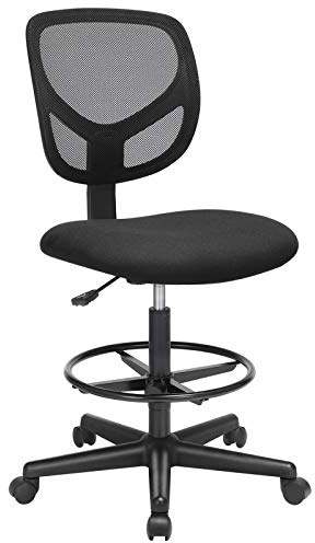 SONGMICS Bürostuhl, ergonomischer Schreibtischstuhl, höhenverstellbar | Netzstuhl, ohne Armlehnen, mit verstellbarer Fußstütze, Belastbarkeit 120 kg, tintenschwarz, KIME Kollektion OBN15BK
