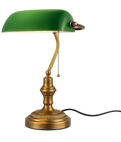 BARCELONA LED Tischlampe Bankier Vintage E27 Grün Klassisch | Glas Lampenschirm Verstellbar, Metallfuß, Büro, Lesen, Retro Einrichtung Elegant