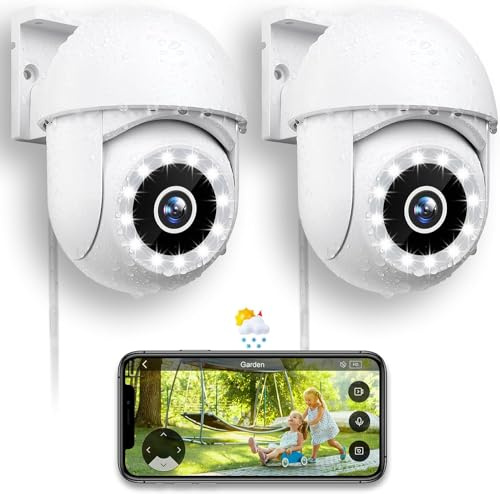 Menborn Überwachungskamera Aussen 2,4/5GHz, 2,5K Kamera Überwachung 360° mit Starlight Farb-Nachtsicht, 360° IP Kamera Outdoor mit Flutlicht, Bewegungserfassung, Funktioniert mit Alexa, 2PCS