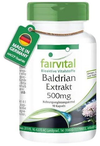 fairvital Baldrian Extrakt Kapseln, 90 Kapseln, HOCHDOSIERT, 500mg Baldrianwurzel-Extrakt 4:1 pro Kapsel, VEGAN, Valeriana Officinalis