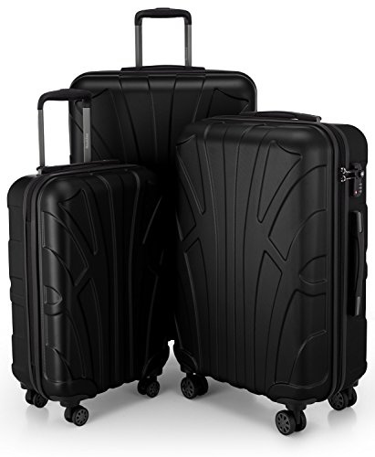 suitline - 3er Koffer-Set Trolley-Set Rollkoffer Hartschalen-Koffer Reisekoffer, TSA, (55 cm, 66 cm, 76 cm), 100% ABS matt, Schwarz
