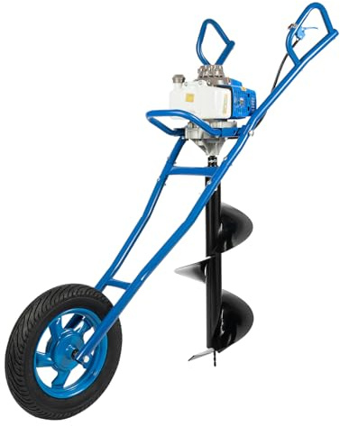 63CC Benzin Erdbohrer Post Hole Digger,Bohrerlänge 808mm Ø 300 mm,2 Takt Motor Erdbohrer Erdlochbohrer Pfahlbohrer Gartenbohrer einrädrige mit Wagen