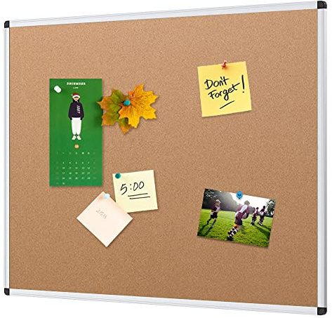 VIZ-PRO Korktafel 90 x 60 cm, Pinnwand mit Aluminiumrahmen, Wandmontage | ideal für Notizen, Fotos & Erinnerungen im Büro, Home-Office oder zu Hause