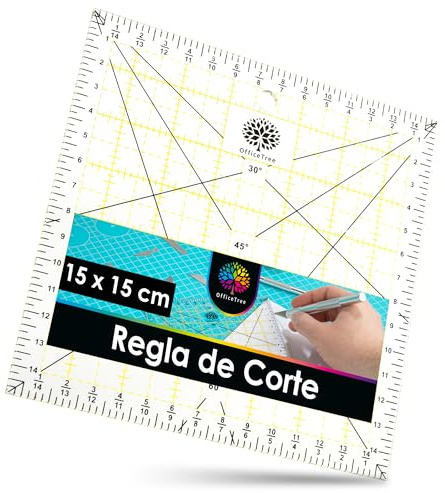 OfficeTree Patchwork Lineal 15x15 cm - Schneidelineal 15cm - Quiltlineale - Patchworklineal für Rollschneider - Schneiderlineal - Nählineal - Stofflineal - Nähzubehör Lineal - Quilting Ruler