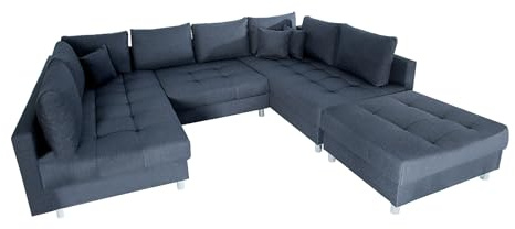 invicta INTERIOR Moderne XXL Wohnlandschaft Kent - 305cm - anthrazit - Bigsofa mit Federkern - Couch inkl. Hocker