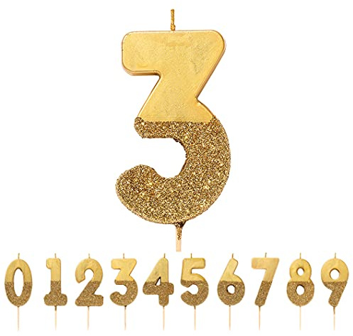Talking Tables Gold Nummer 3 Geburtstagskerze mit Glitzer – Tortendekoration für Kinder, Erwachsene, 30. Geburtstagsfeier, Jubiläum, Meilensteinzeitalter