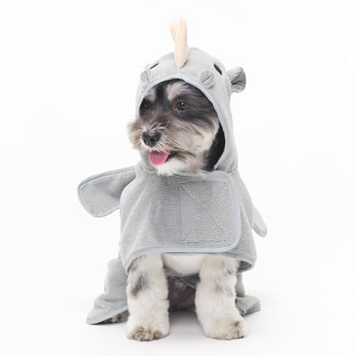 BarkBox Hunde-Bademantel-Handtuch – leicht, super süß, schnell trocknend – Nashorn (Größe S)