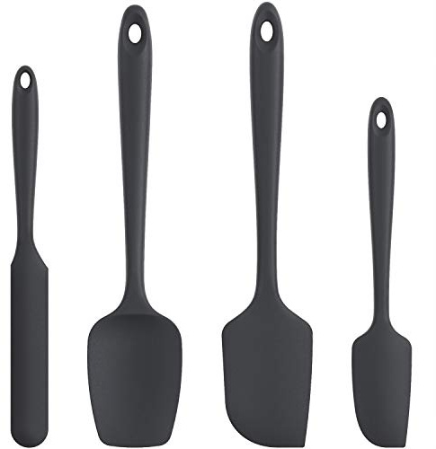 U-Taste Silikon Spatel & Teigschaber 4er Set, 315℃ Hitzebeständiger Antihaft-Gummispachtel Kuchenspatel, Nahtloses Einteiliges Design für Kochen Backen Mischen (Schwarz)