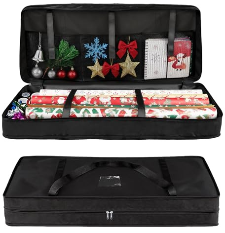 Geschenkpapier Aufbewahrung, Aufbewahrungstasche für Geschenkpapier Organizer - Wasserdichtes 600D Oxford Gewebe mit 3 Fächern, Halter Faltbar für Geschenkbänder(82 * 13 * 34cm)