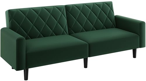 Yaheetech 2 Sitzer Sofa, 159cm Polstersofa aus Samtstoff, Kleine Sofacouch, 140,5 × 94 cm Liegefläche, Doppelsofa für Wohnzimmer/Schlafzimmer, Grün