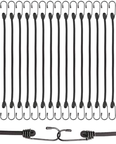 BINCKIN Spanngummi mit Haken 40 cm, 15 Stück Expander mit Haken, Gummispanner mit Haken Kurz, Spanngurte mit Haken für Planen, Netze, Banner, Camping, Schwarz