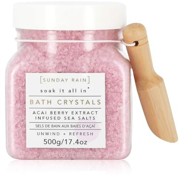 Sunday Rain Luxuriöse pflegende Badekristalle, vegan & tierversuchsfrei mit vitaminreichem Acai-Beerenextrakt & natürlichen Meersalzen, 500 g