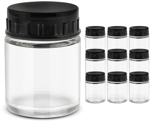 JUNIERS Airbrush Farben AG-01, 10x22ml – Glas-Farbtopf Set mit Mischglas & Aufbewahrbehälter – Profi Airbrush Farben für Modellbau, Basteln & kreative Projekte
