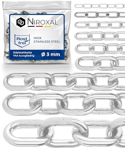 Edelstahlkette V4A A4 kurzgliedrig DIN 766 / DIN 5685 – 3 mm x 25 cm – 1 Stück – für dekorative & leichte Anwendungen