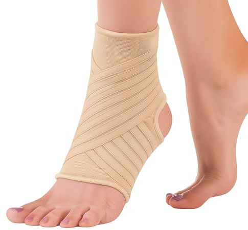 Actesso Knöchelbandage – Sprunggelenkbandage für Schmerzen, Verstauchungen & Sportverletzungen | Bandage Fußgelenk für Männer/Frauen | Links/Rechts Tragbar (Beige, Mittel)