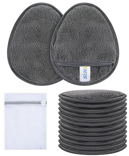 SINLAND 12 Stücke Wiederverwendbar Makeup Entferner Pads Waschbare Abschminkpads Mikrofaser Abschminktücher mit Wäschesack für alle Hauttypen Grau