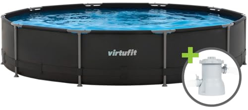 VirtuFit Rundes Frame Pool - Rahmen Pool - 366 cm - Einfach aufzubauen - Inklusive Filterpumpe und Kartusche - Schnelle Installation